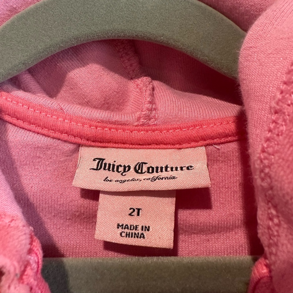 Juicy Couture Girls Velour Zip-Up Hoodie – Size 2T – Pink Glitter Trim - EUC - Picture 2 of 5